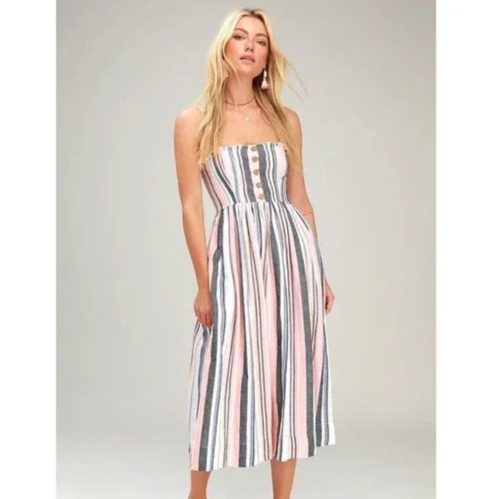 Free People Lilah Multi Striped Pleated Midi Dress, Size XS
